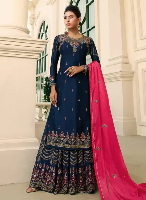 Blue And Pink Designer Gharara Style Suit