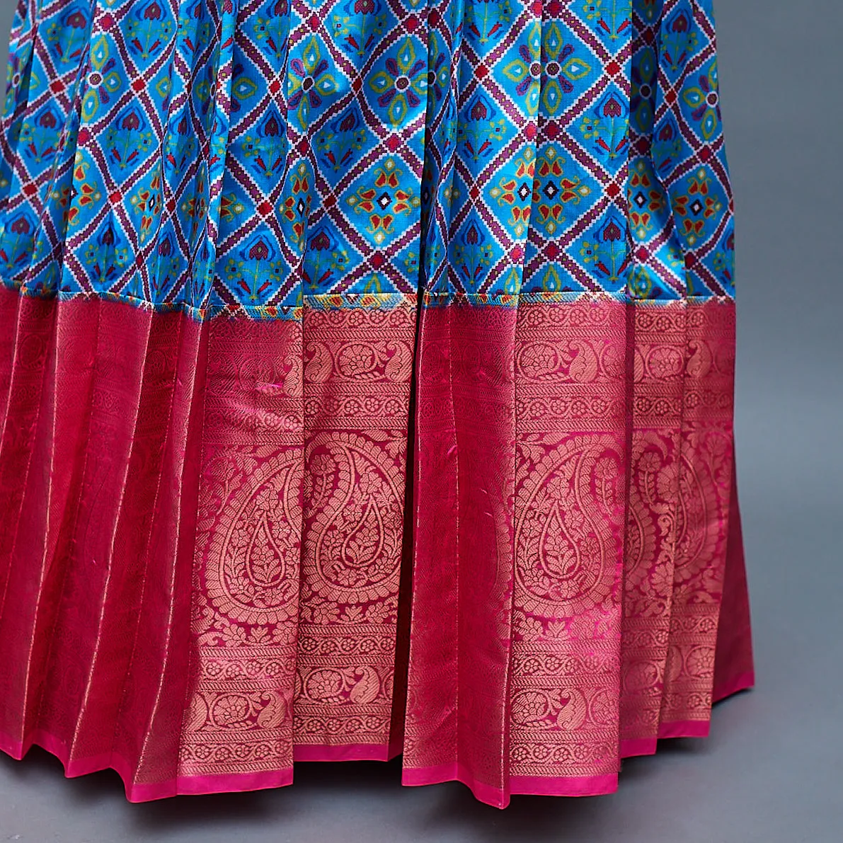 Blue and Pink Patola print Pure Silk Traditional Gown