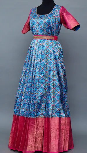 Blue and Pink Patola print Pure Silk Traditional Gown