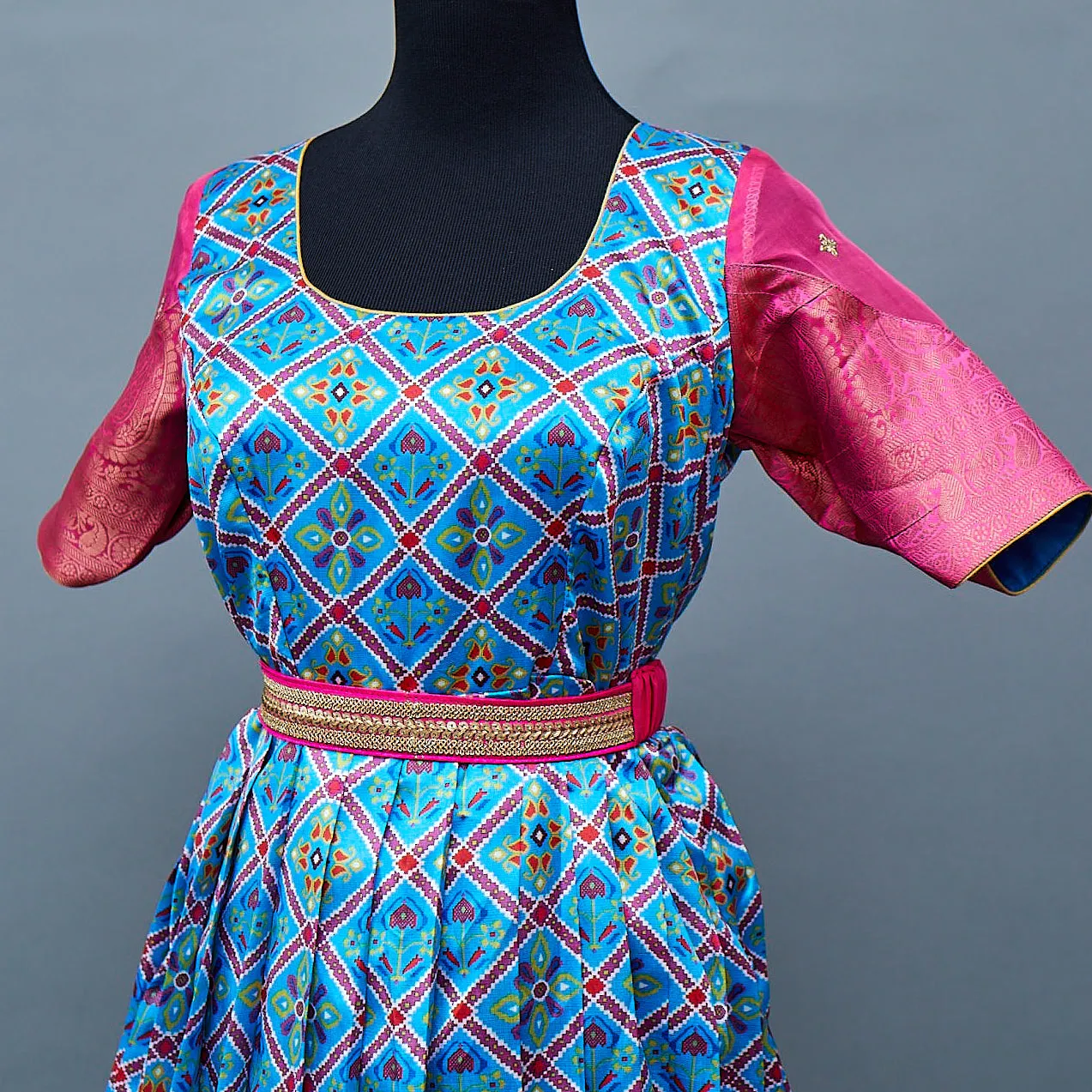 Blue and Pink Patola print Pure Silk Traditional Gown