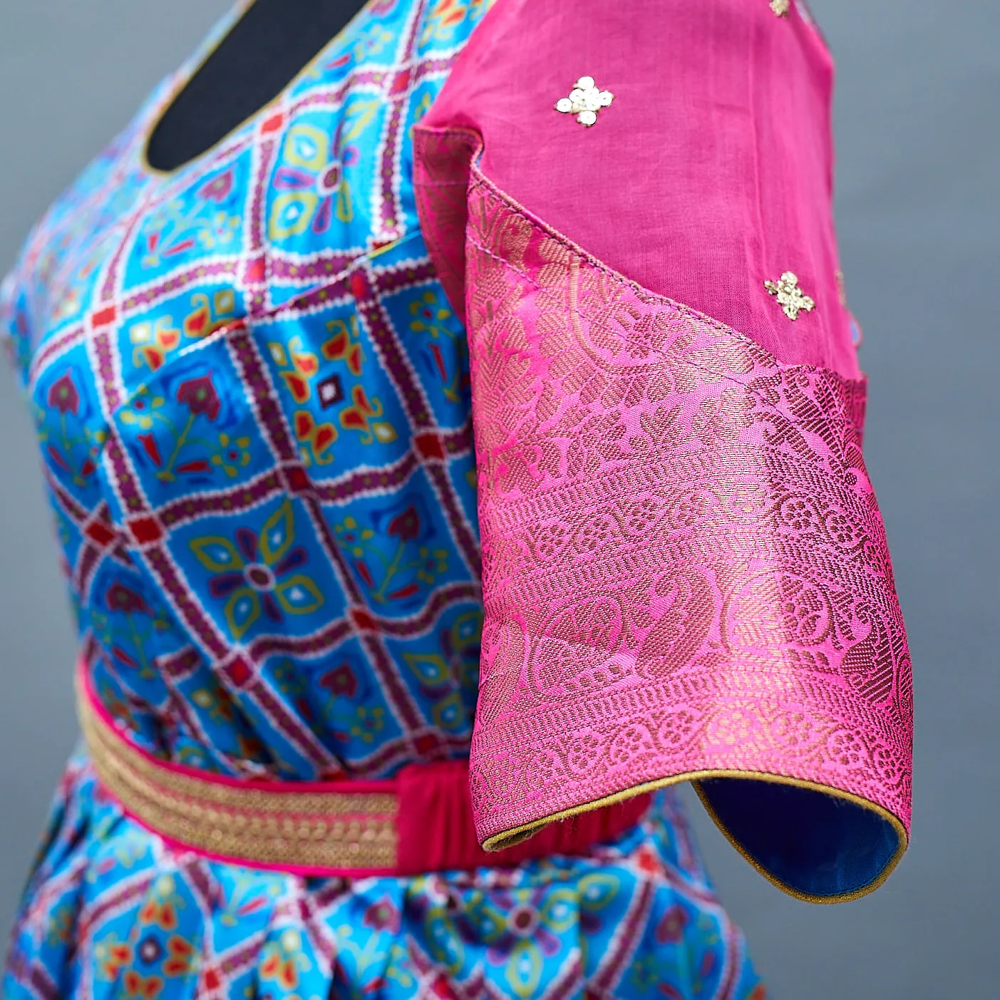 Blue and Pink Patola print Pure Silk Traditional Gown