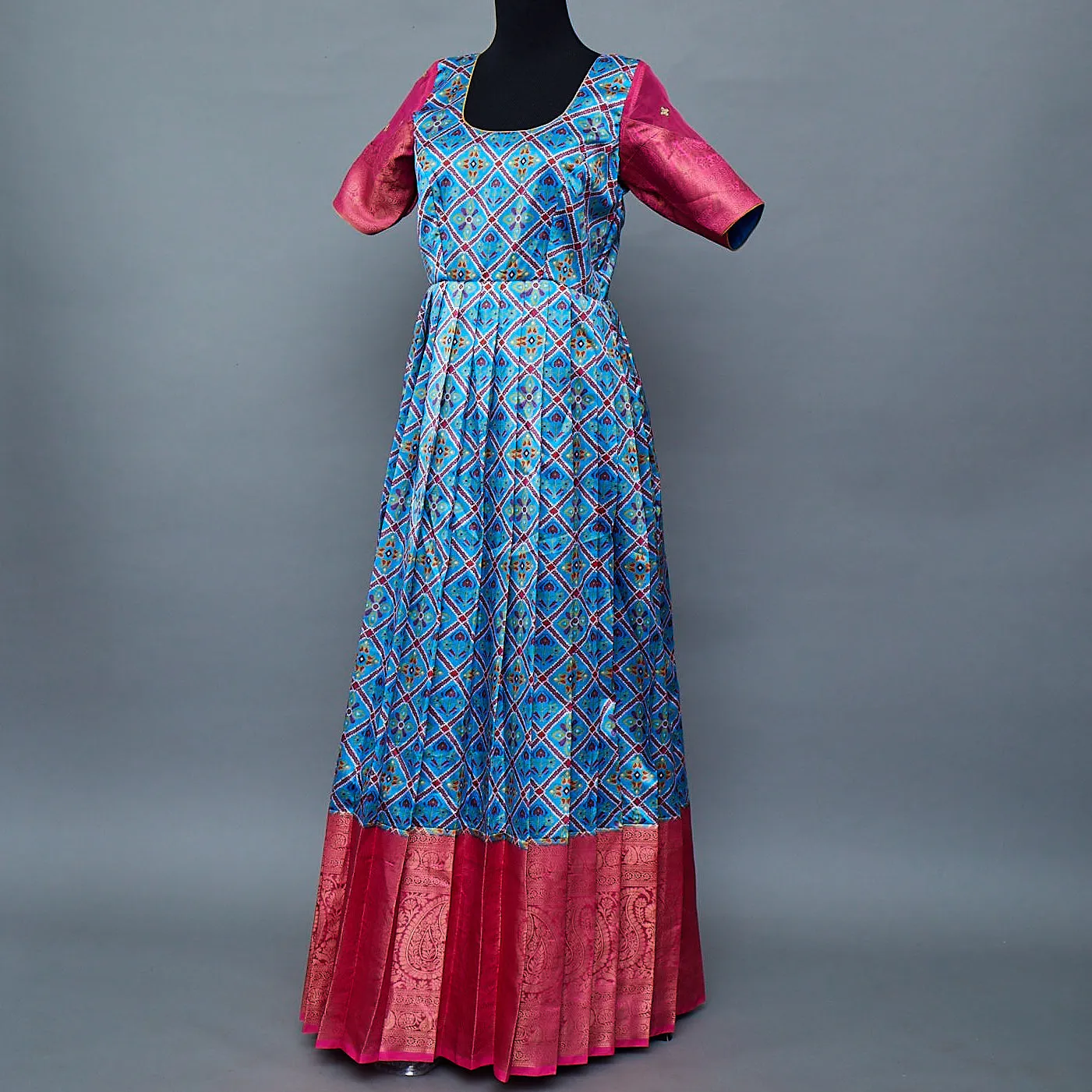 Blue and Pink Patola print Pure Silk Traditional Gown