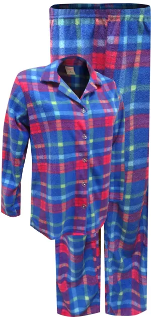 Blue and Pink Plaid Fleece Women's Classic Pajama Set