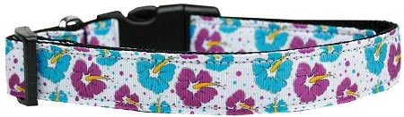 Blue And Purple Hibiscus Flower Nylon Cat Collar