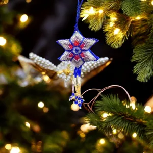 Blue and Red Handmade Beaded Star