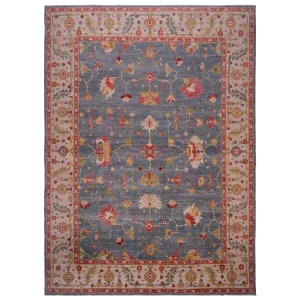 Blue and Red Oushak Angora Wool Rug - 13'7" x 17'