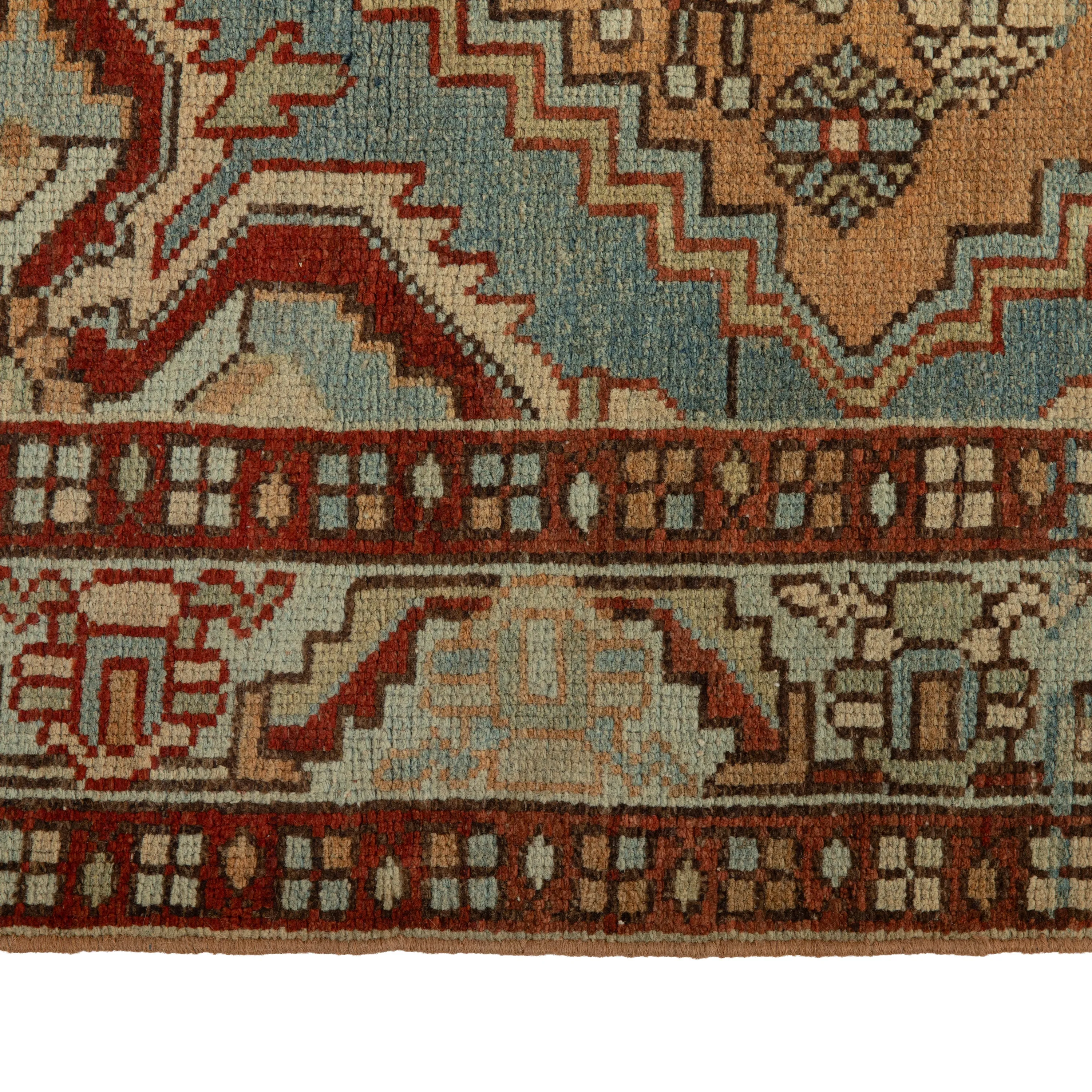 Blue and Red Vintage Traditional Baktiar Wool Runner - 3'7" x 15'9"