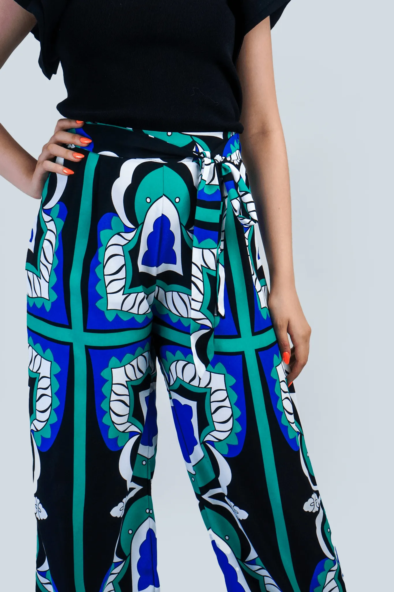 Blue and Teal Multi Print Wide Leg Pants