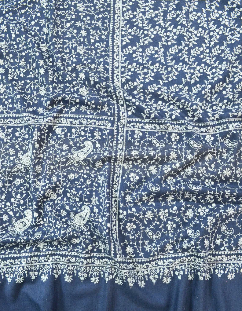 Blue and White Embroidery Pashmina shawl 7350