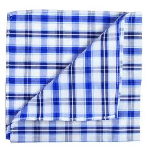 Blue and White Plaid Cotton Pocket Square