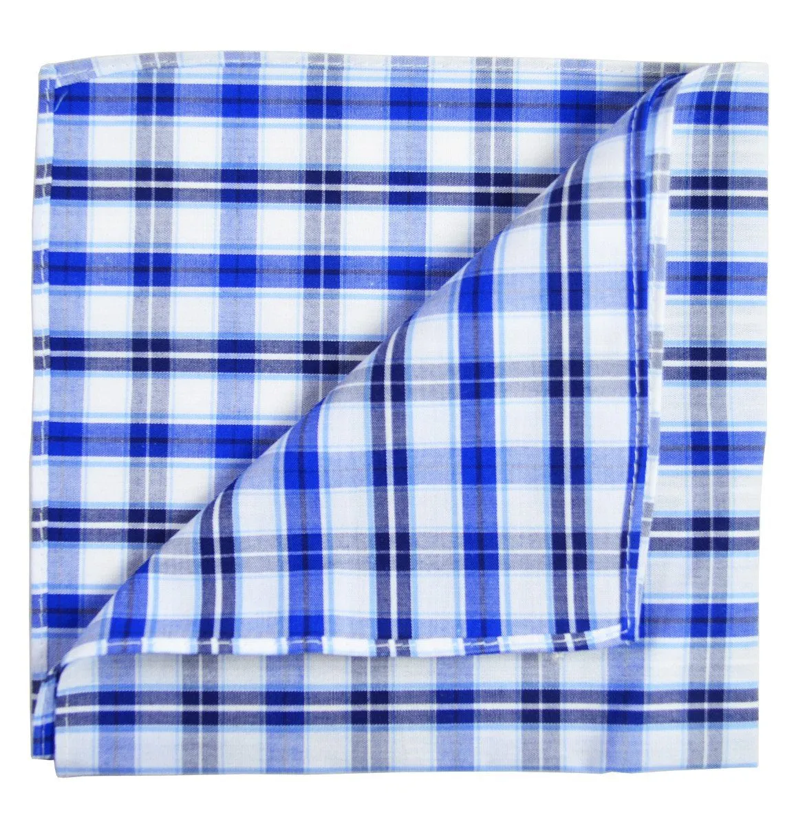 Blue and White Plaid Cotton Pocket Square