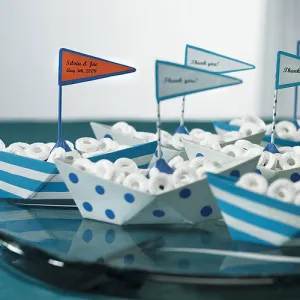 Blue and White Polka Dot and Striped Boat Favors