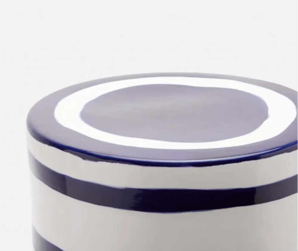 Blue and White Striped Column Stool