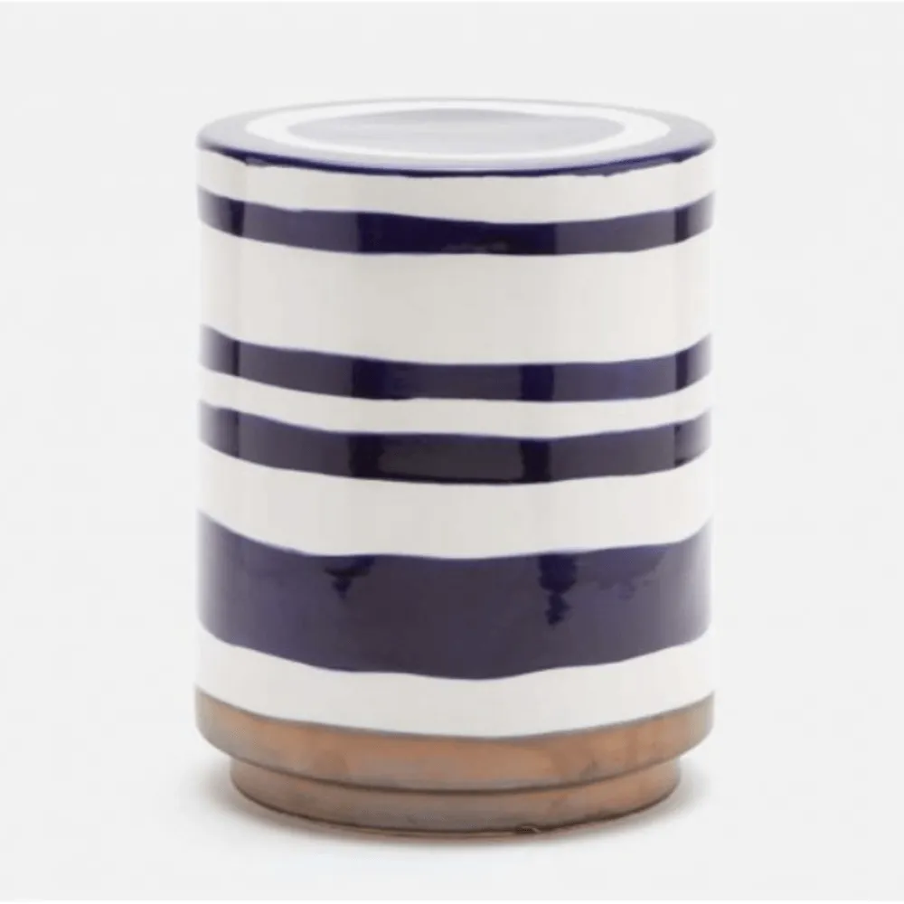 Blue and White Striped Column Stool