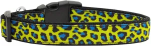 Blue And Yellow Leopard Nylon Dog Collar Medium Narrow