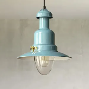 Blue and Yellow Metallic Pendant Ceiling Light for an Industrial and Stylish Living Room