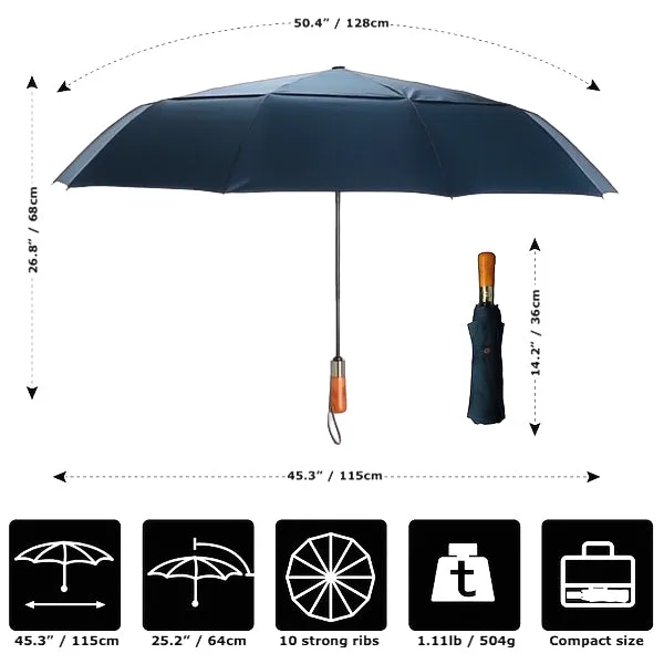 Blue Automatic Windproof Folding Umbrella