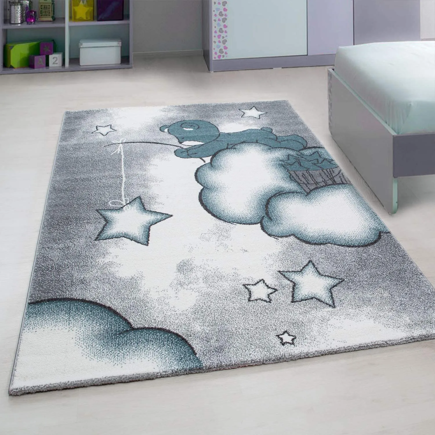 Blue Baby Bear Stars Rug - Kids