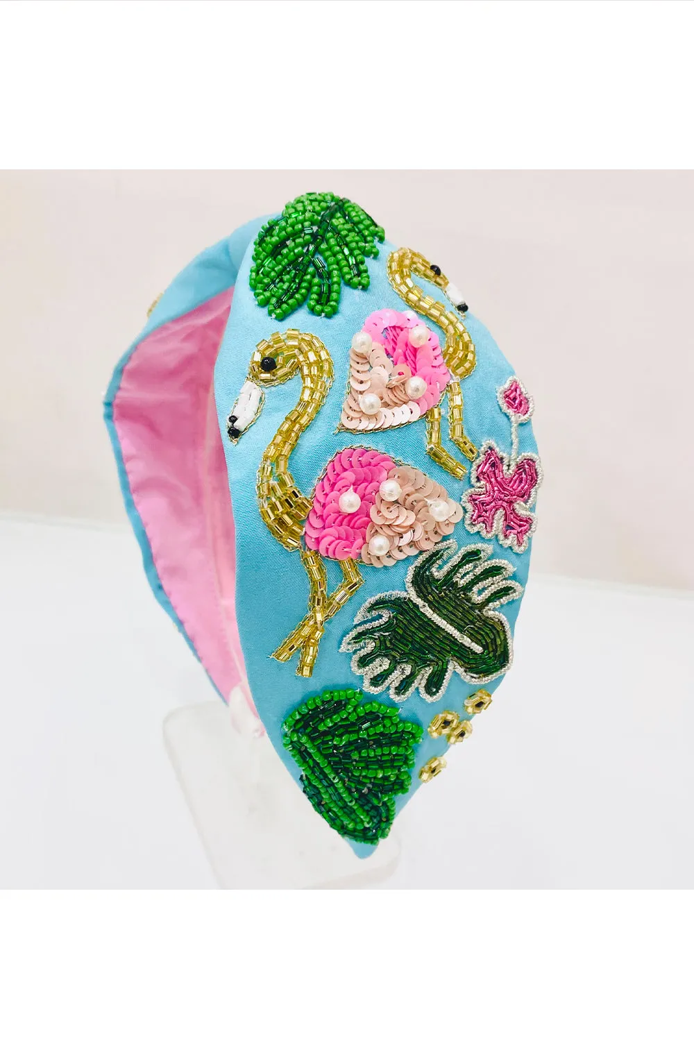 Blue Bead Embroidered Pure Crepe Hairband