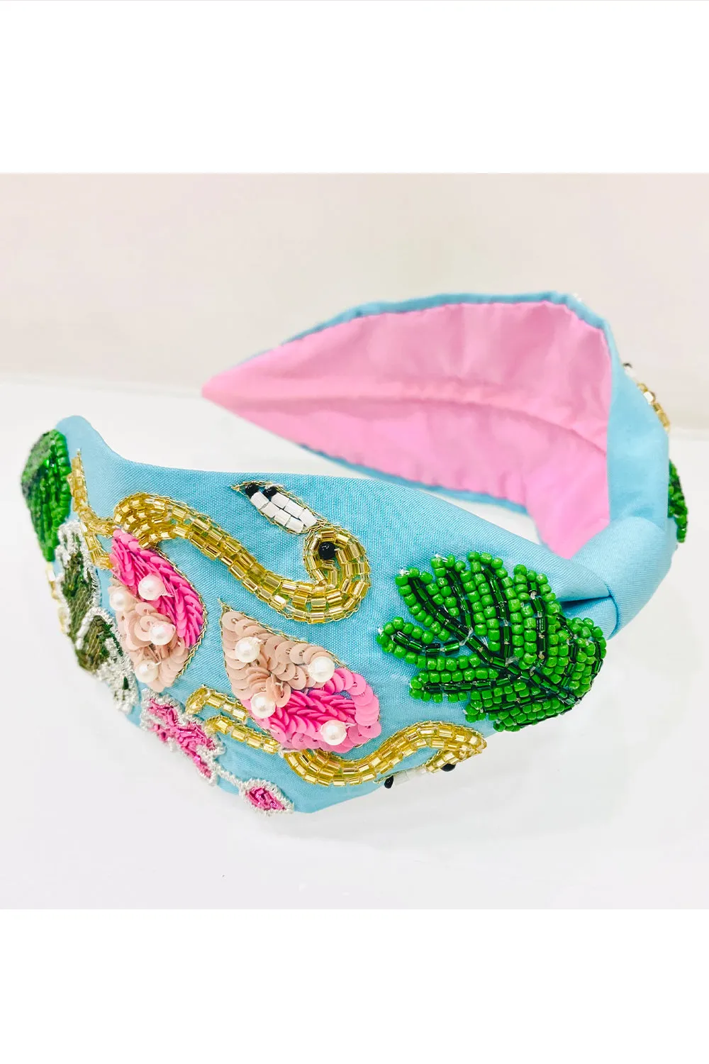 Blue Bead Embroidered Pure Crepe Hairband