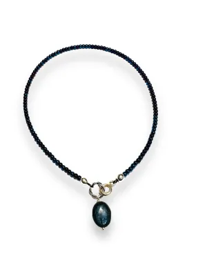 Blue Beaded Anklet/Hematite Anklet-XL anklet