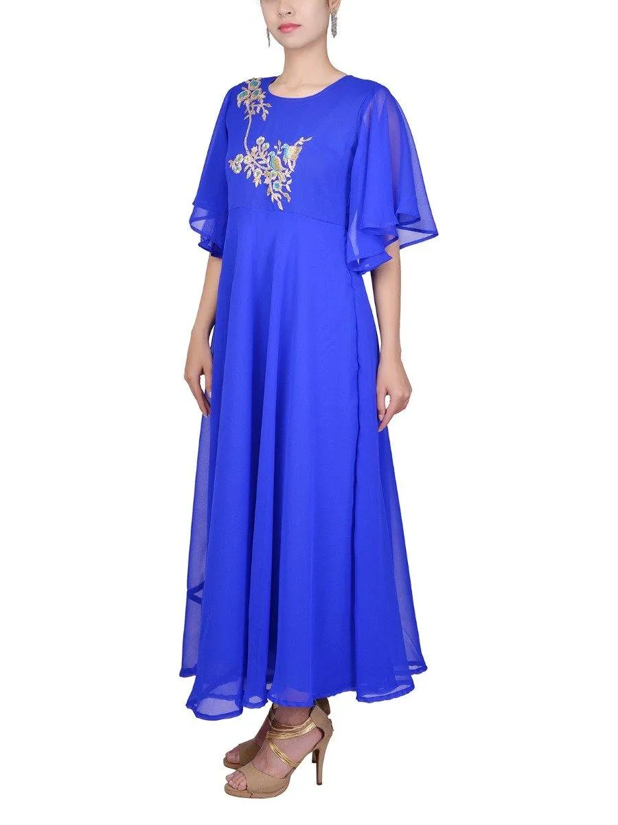 Blue Bird Hand Emrboidered Georgette Gown