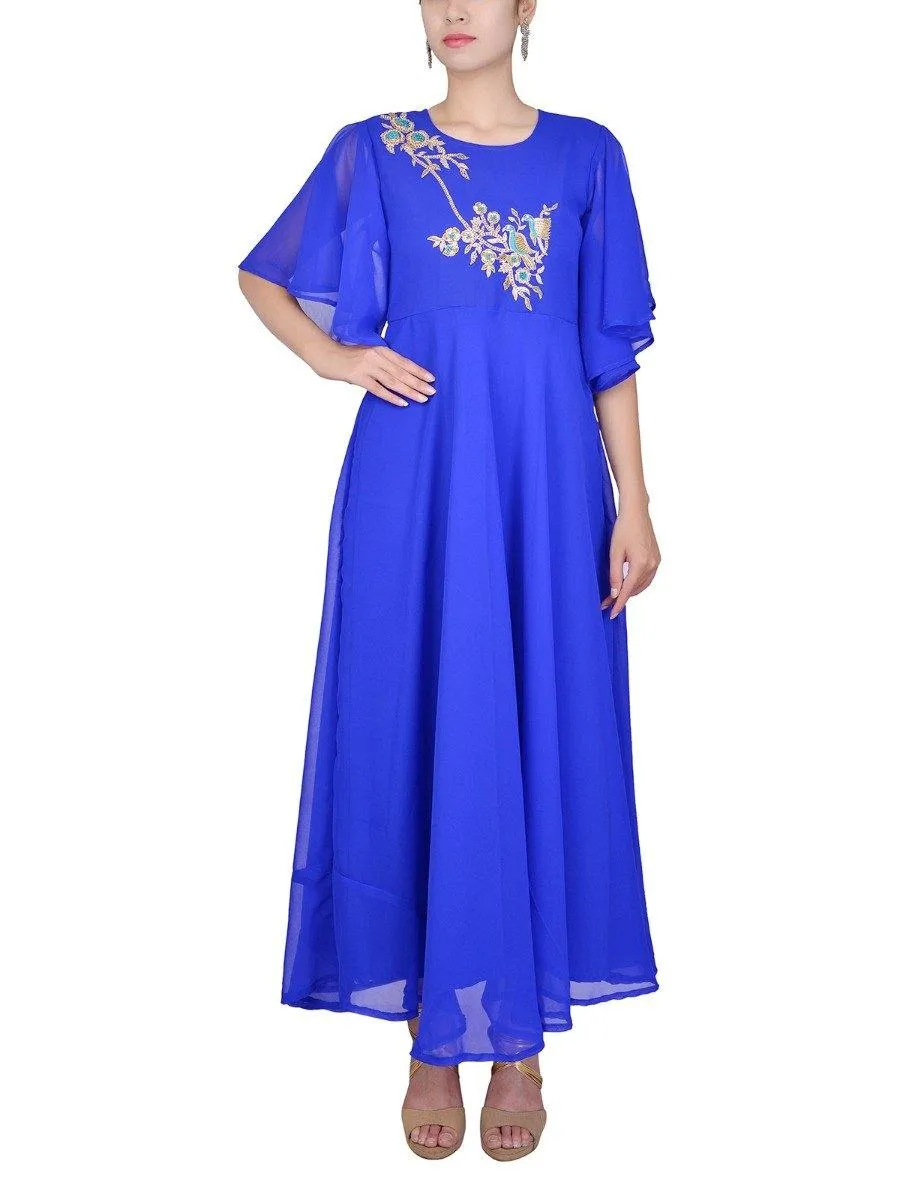 Blue Bird Hand Emrboidered Georgette Gown