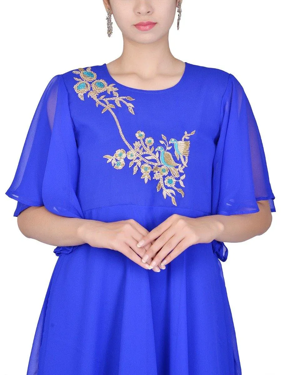 Blue Bird Hand Emrboidered Georgette Gown