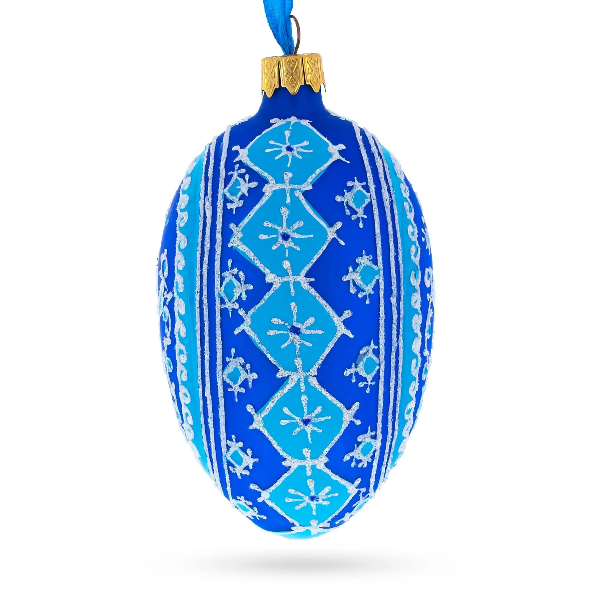 Blue Bird Pysanka Egg Glass Ornament 4 Inches