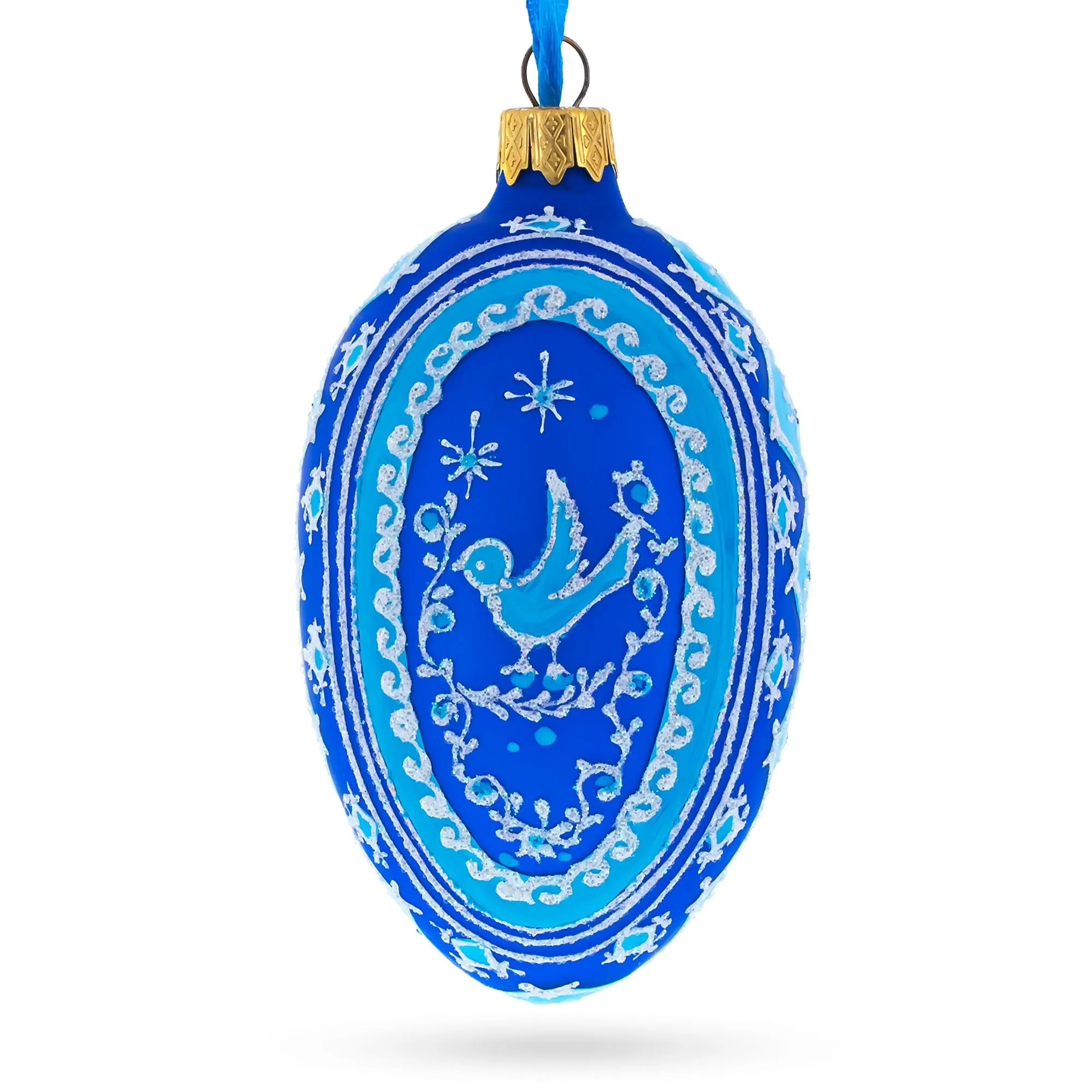 Blue Bird Pysanka Egg Glass Ornament 4 Inches