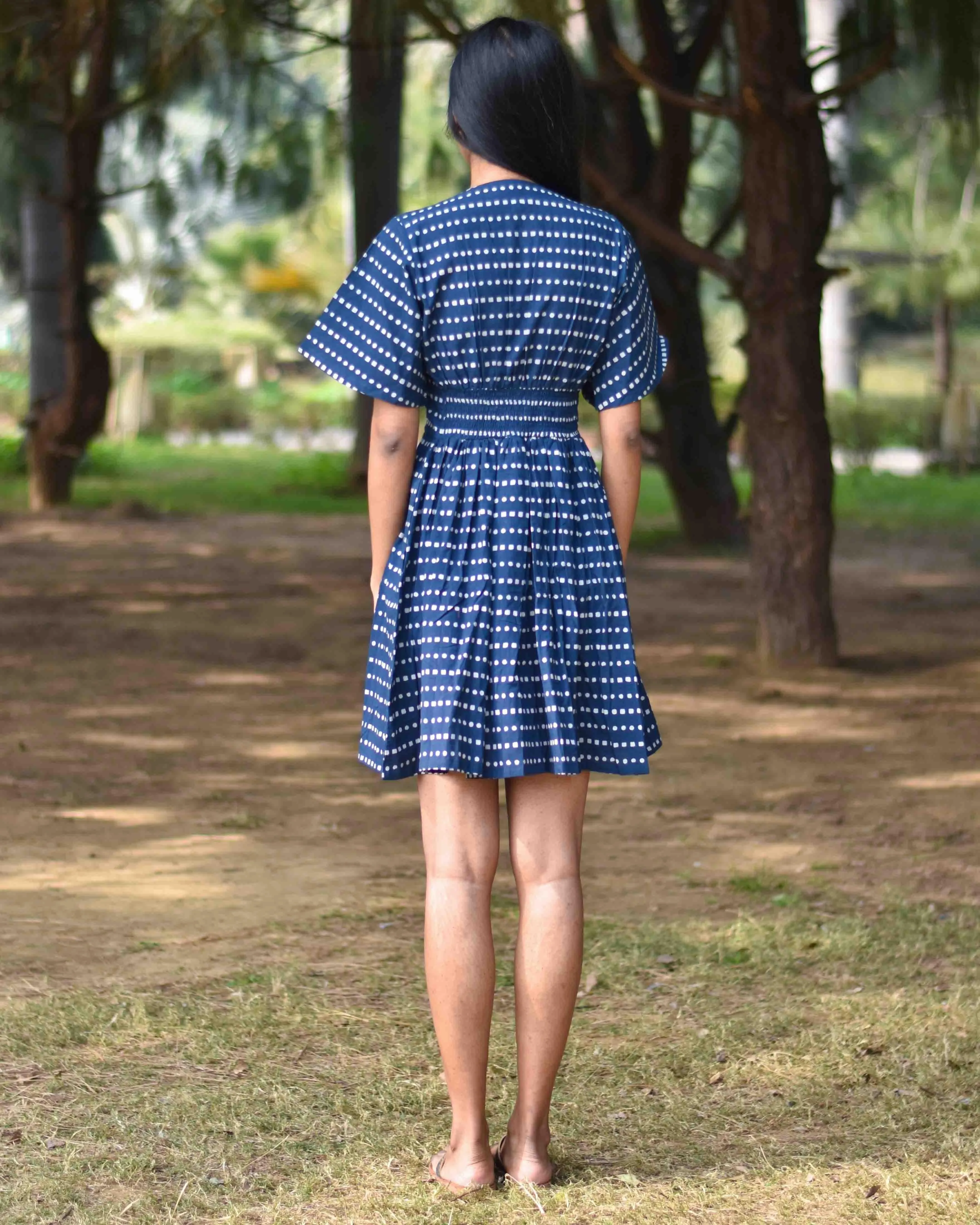 Blue Blockprinted Shift Dress - Nupur