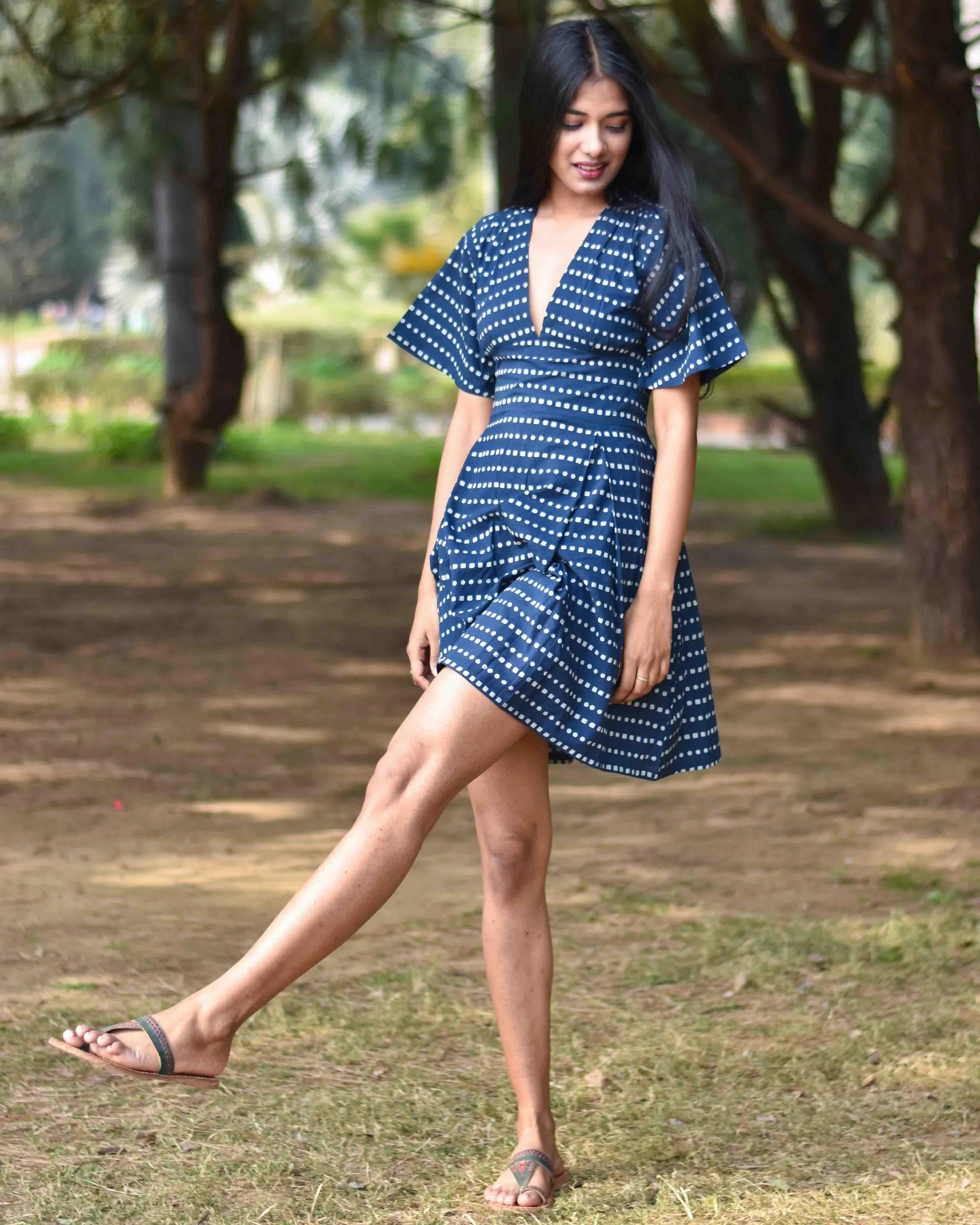 Blue Blockprinted Shift Dress - Nupur