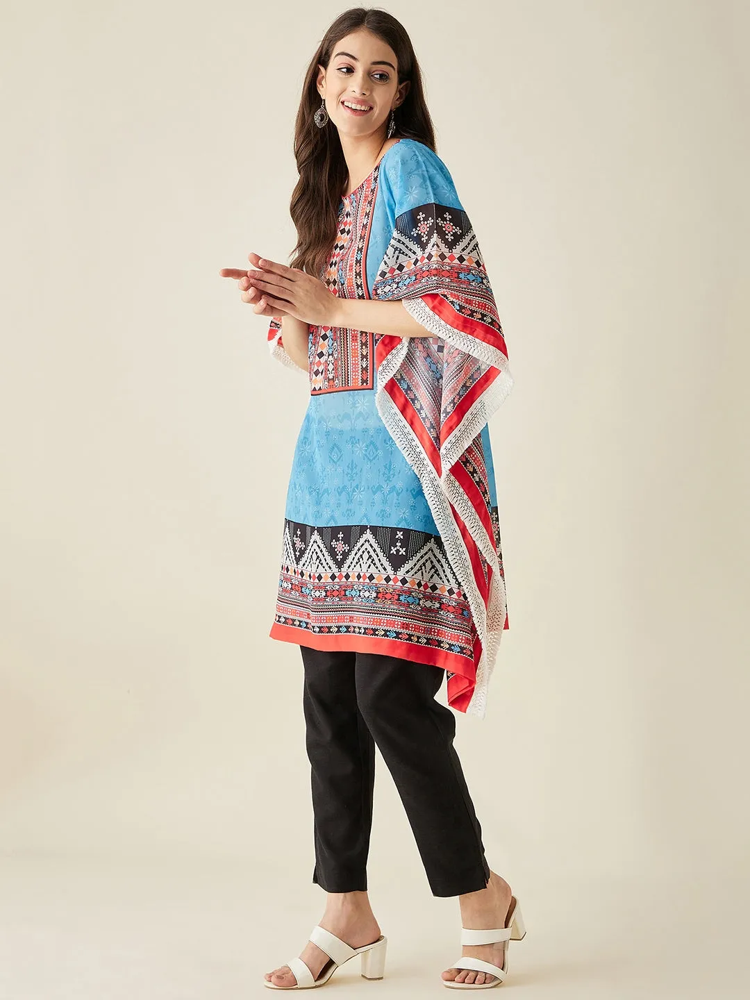 Blue Boho Printed Kaftan Kurta - The Kaftan Company