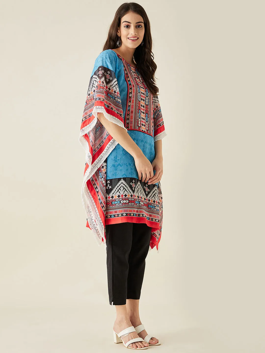 Blue Boho Printed Kaftan Kurta - The Kaftan Company