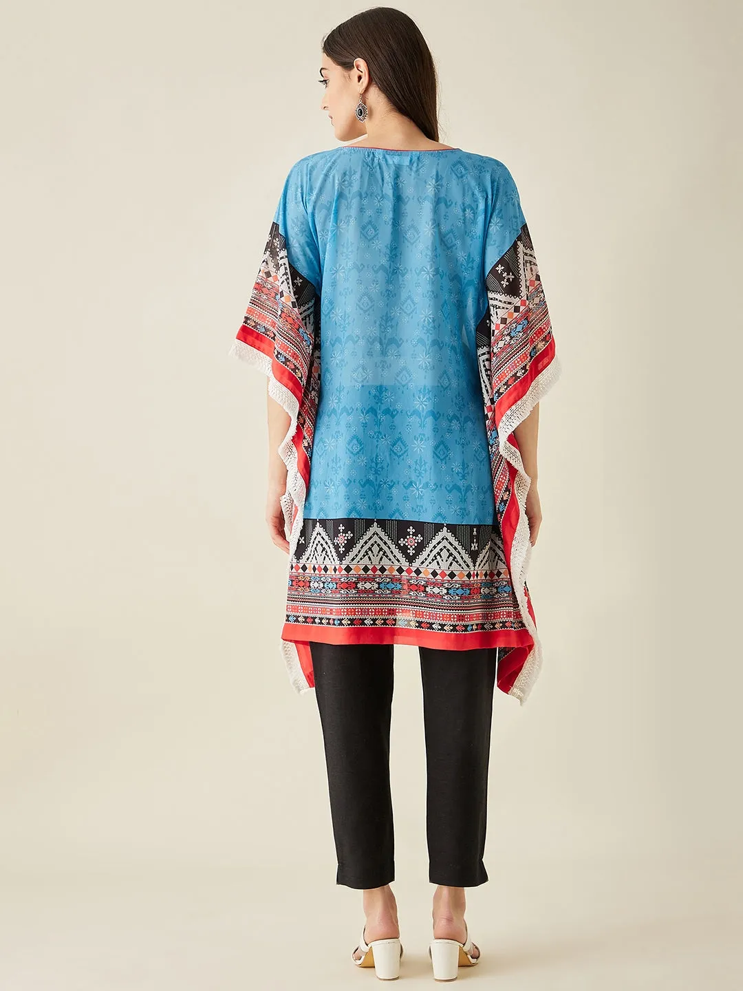 Blue Boho Printed Kaftan Kurta - The Kaftan Company