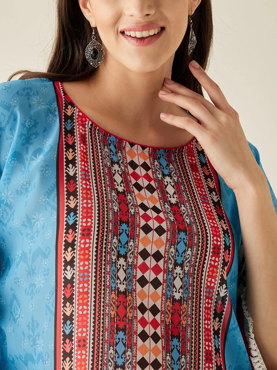 Blue Boho Printed Kaftan Kurta - The Kaftan Company