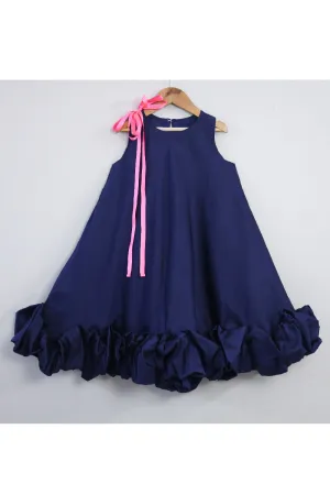 Blue Bow Detailing Sleeveless Silk Dress