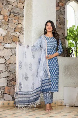 Blue Breeze Handblock Kotadoria Dupatta Suit