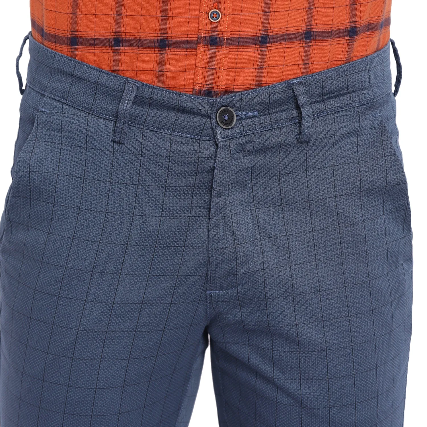 Blue Checked Narrow Fit Trouser