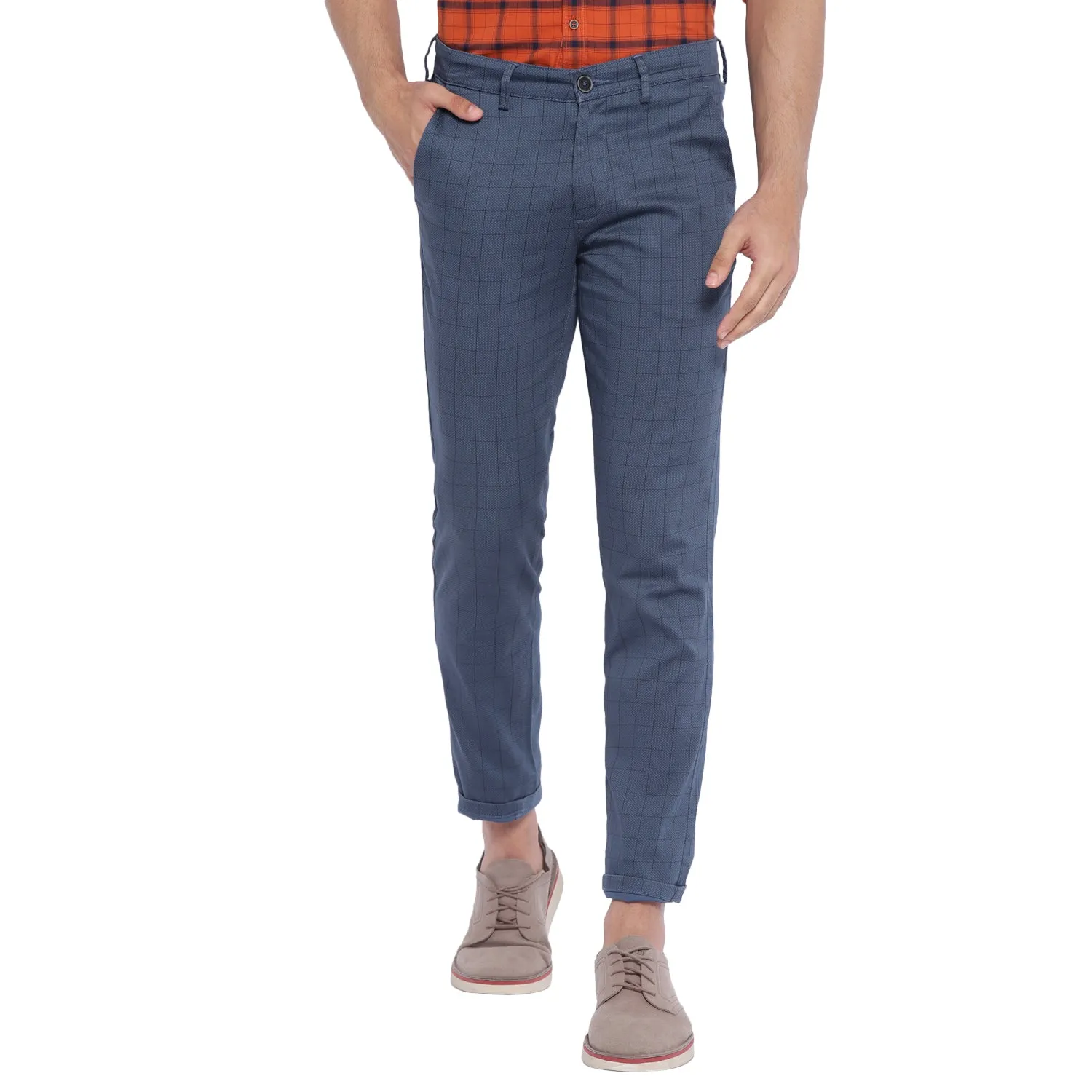 Blue Checked Narrow Fit Trouser