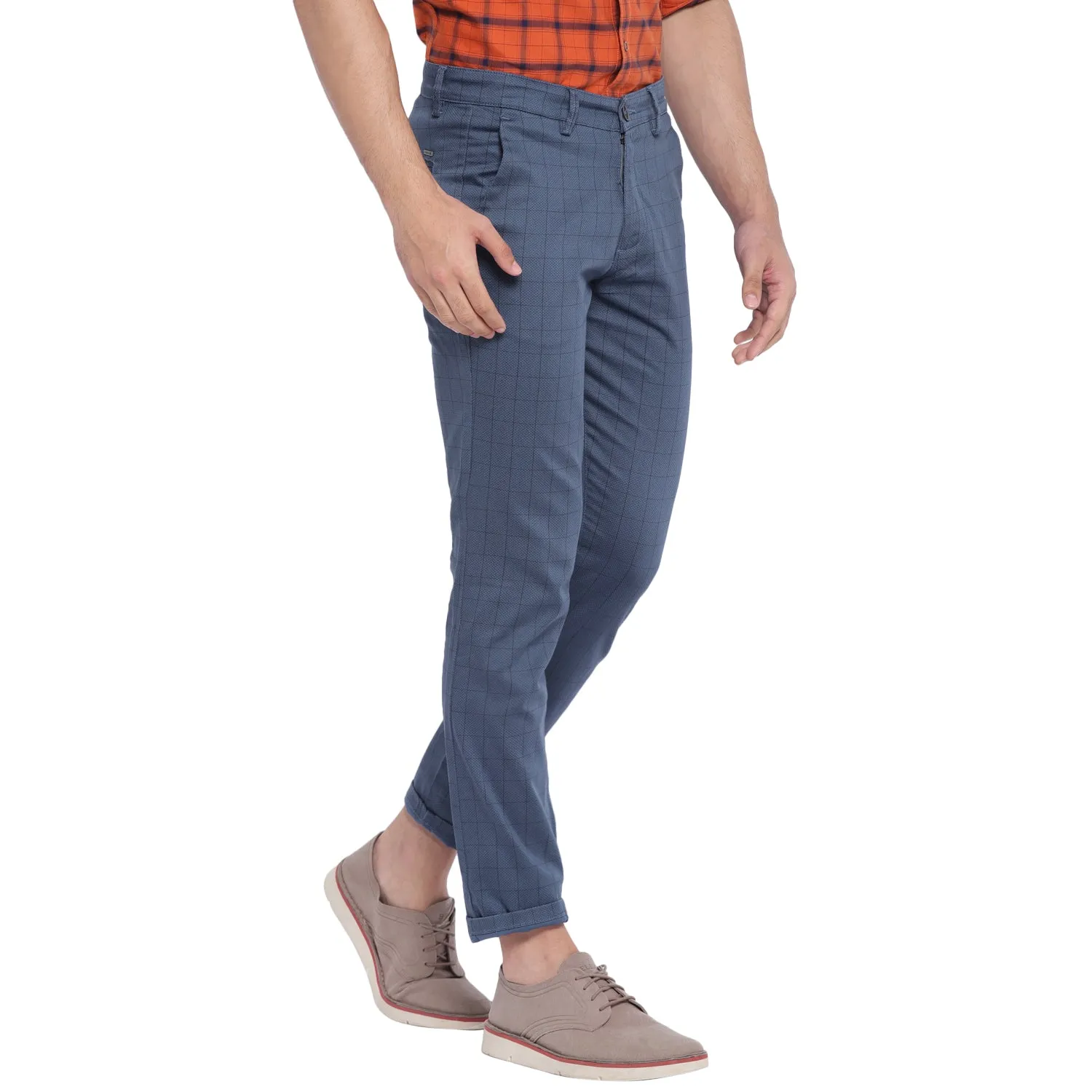 Blue Checked Narrow Fit Trouser