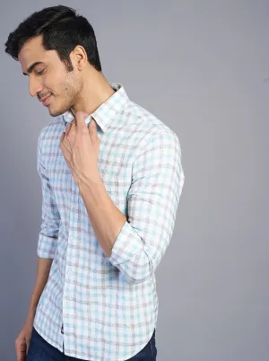 Blue Checked Slim Fit Casual Shirt | Greenfibre