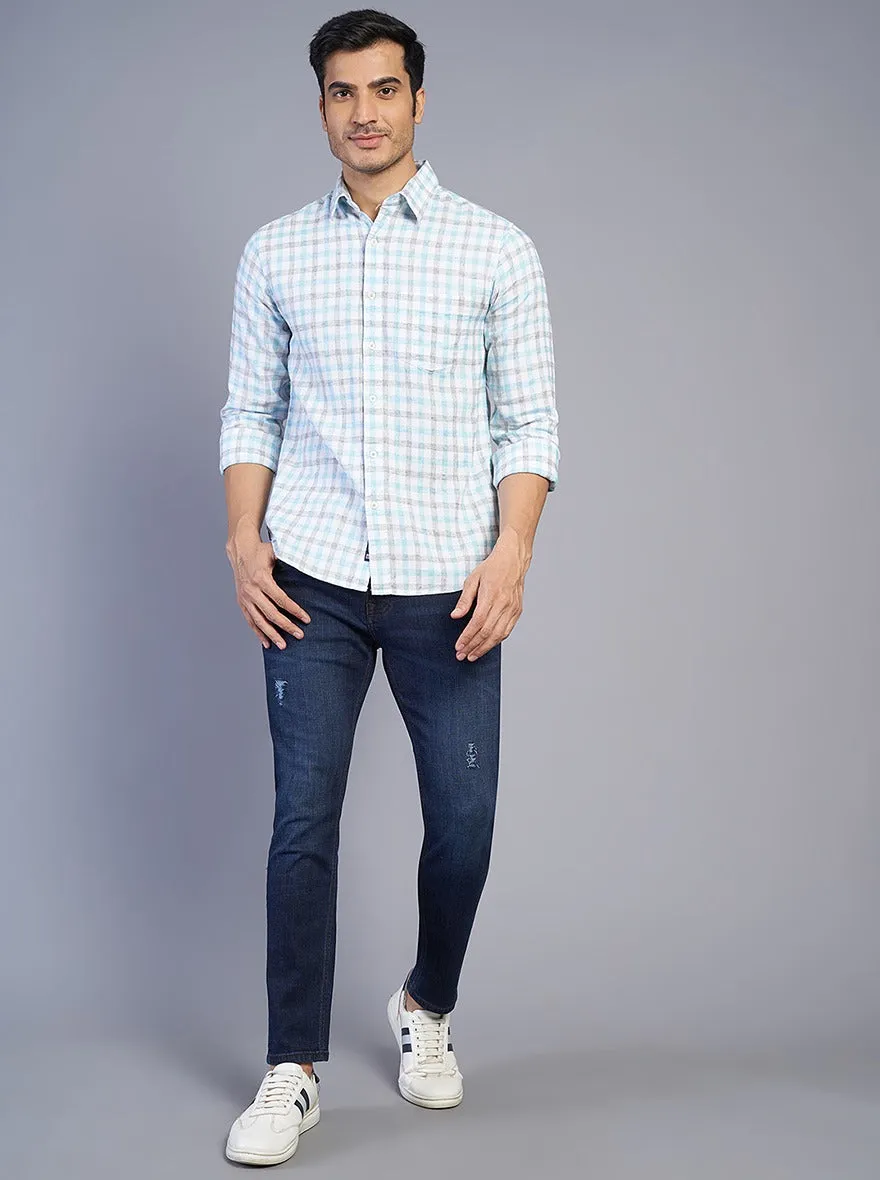 Blue Checked Slim Fit Casual Shirt | Greenfibre