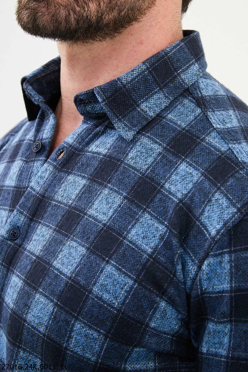 Blue Checkered Long-Sleeve Shirt