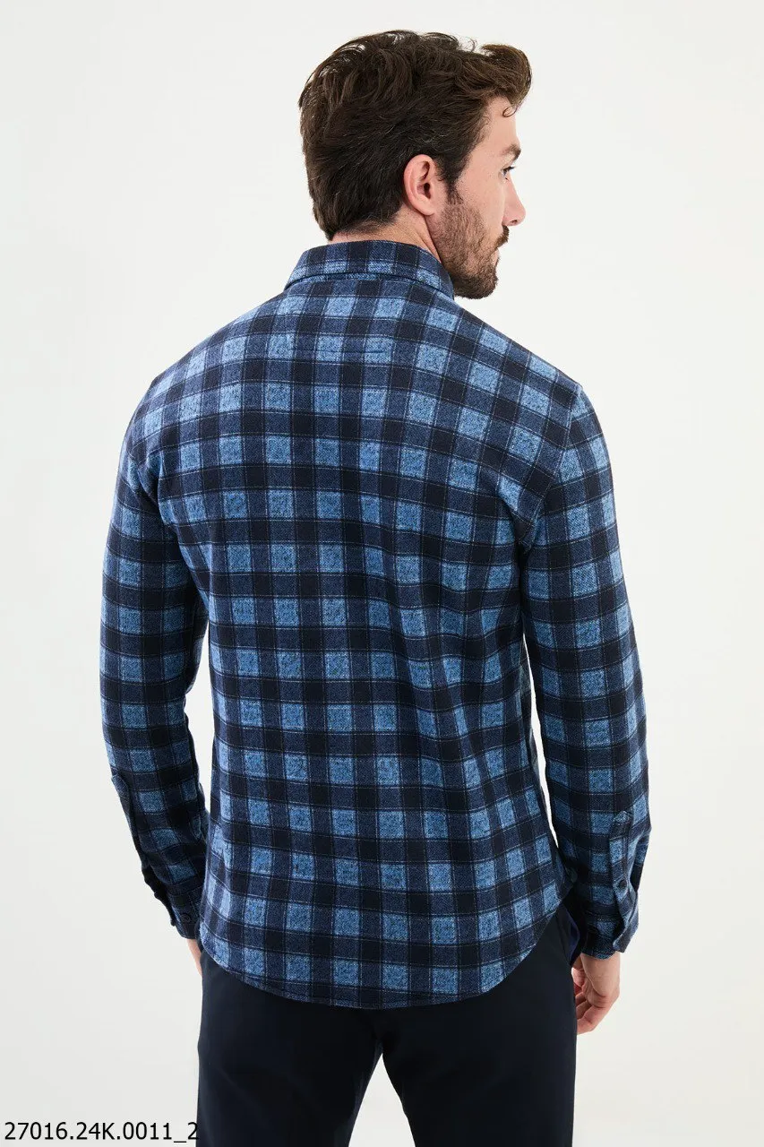 Blue Checkered Long-Sleeve Shirt