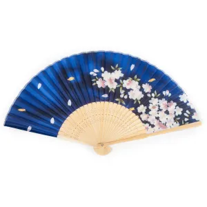 Blue Cherry Blossom Japanese Folding Fan