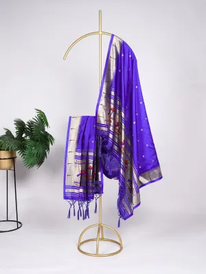 Blue Color Zari Weaving Work Jacquard Paithani Dupatta