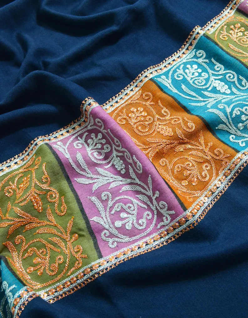 Blue Coloured Pashmina Shawl With Tilla 5829