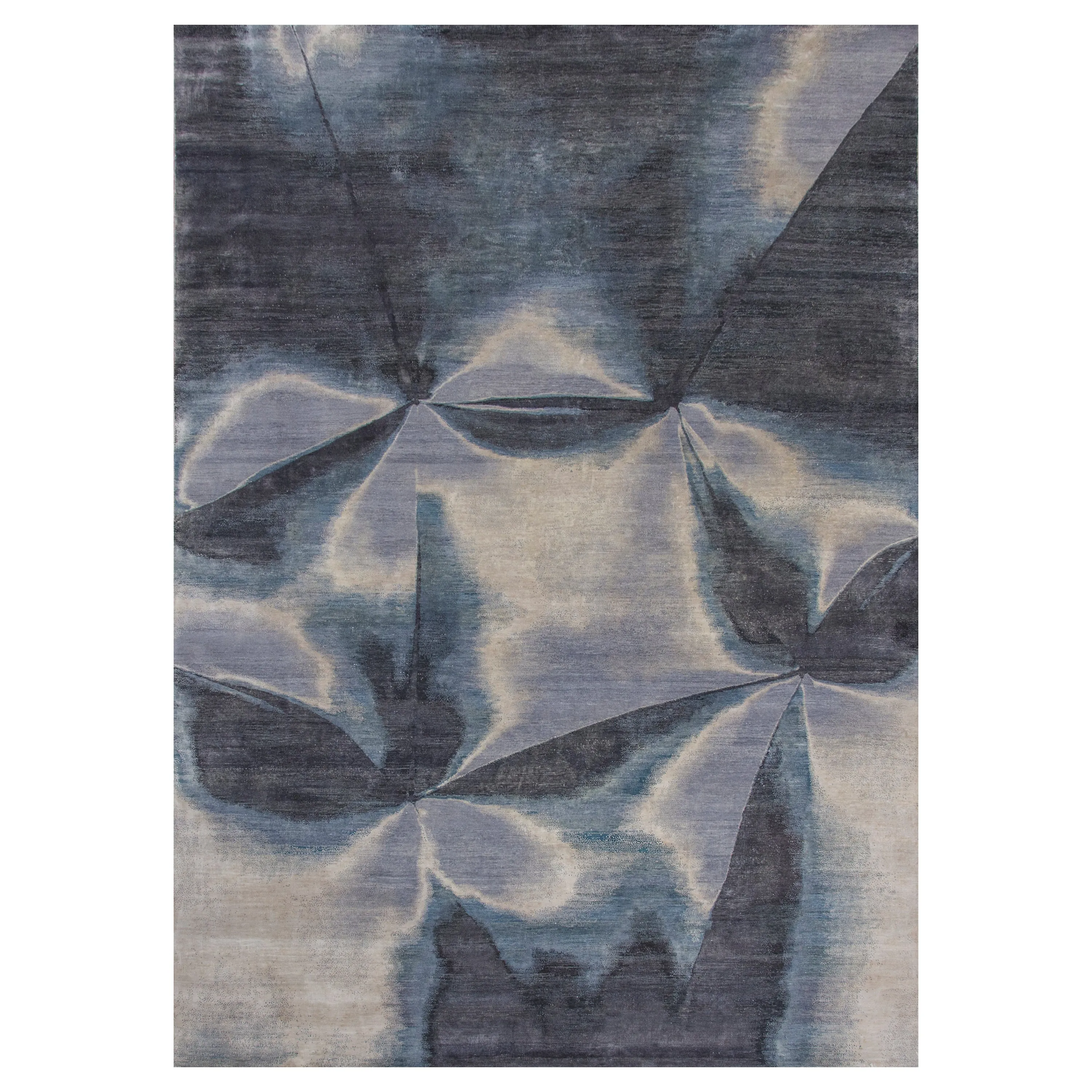 Blue Contemporary Silk Wool Blend Rug - 9' x 12'2"