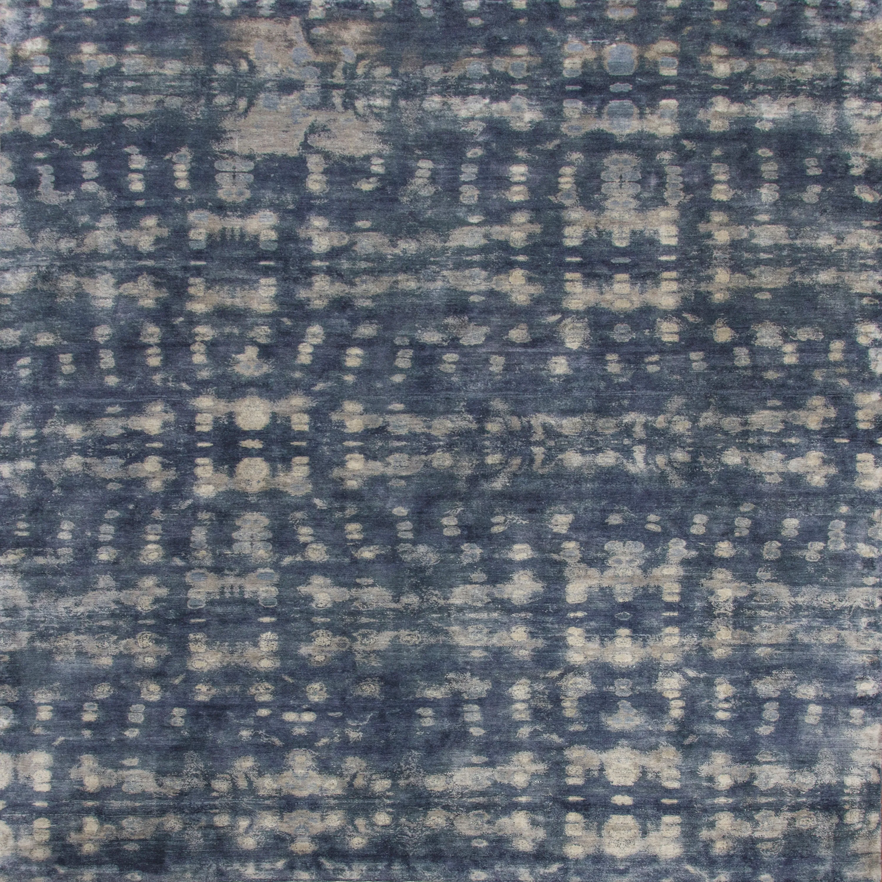 Blue Contemporary Silk Wool Blend Rug - 9' x 12'